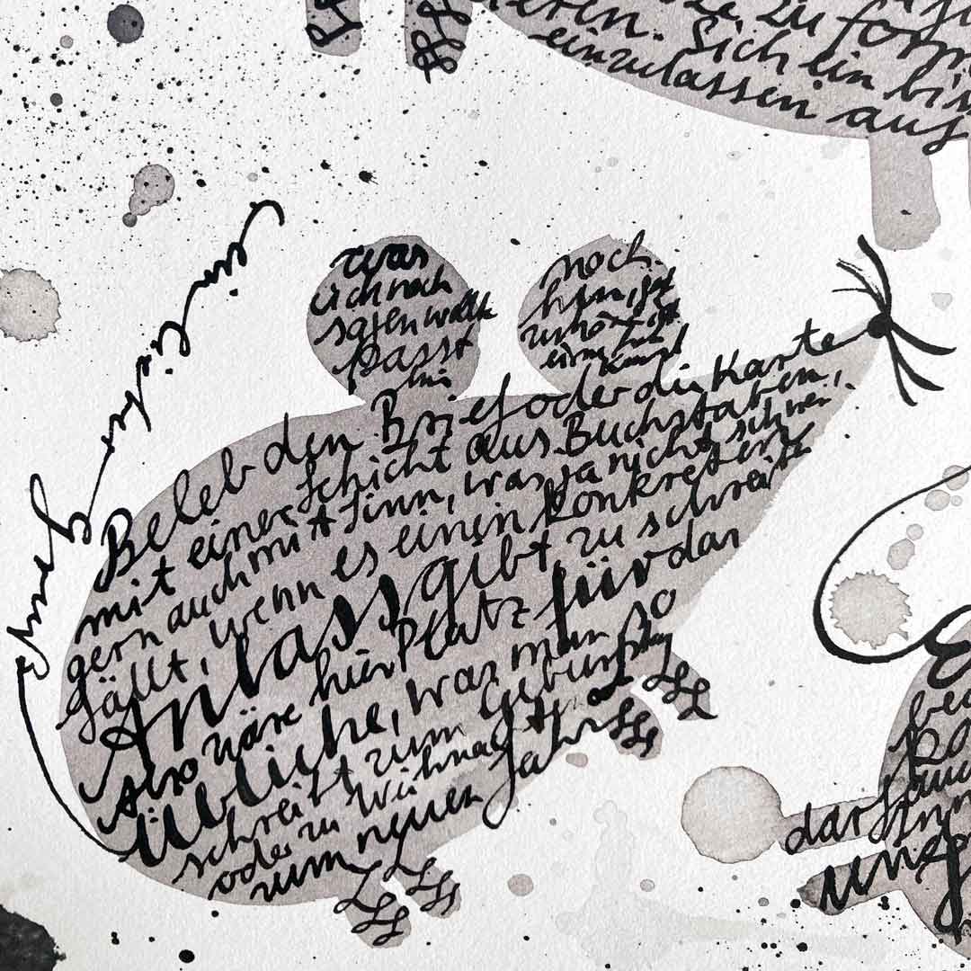 Kalligrafische Maus aus Handschrift per Tusche und Feder