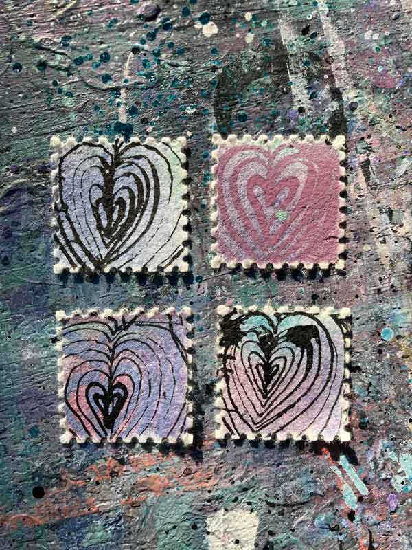 MittwochsMix Marken mit Herzformen von Tabea Heinicker. Wie ein Stein, der ins Wasser fällt, können auch Herzen Wellen schlagen.