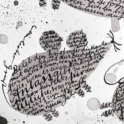 Kalligrafische Arbeit von Tabea Heinicker: Eine Maus aus Handschrift