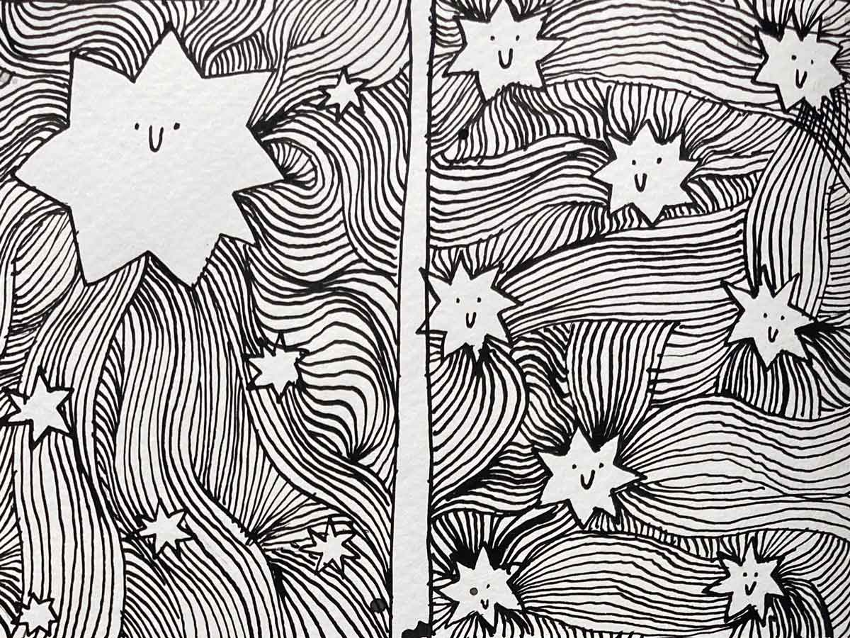 Illustration von Tabea Heinicker mit Tusche und Feder: Sternbilder und Glücksmomente beimZeichnen
