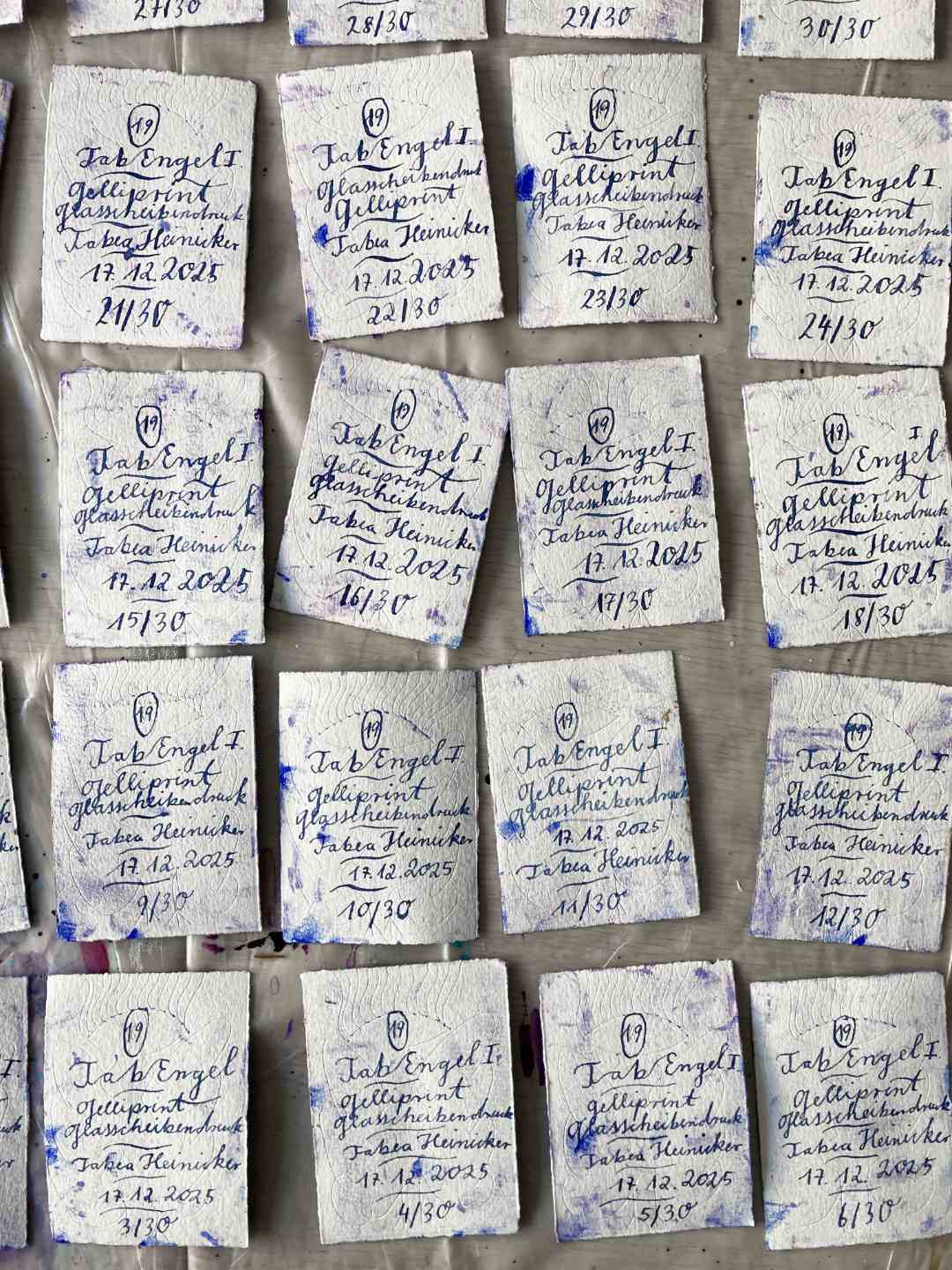 Engelskarten von Hinten. Beschriftet, nummeriert, TabEngel I., Technik, Datum